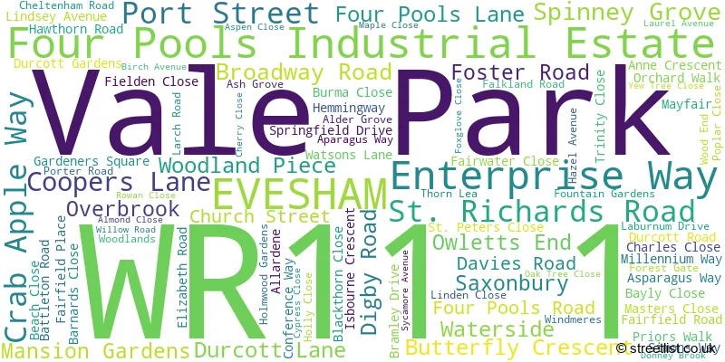 A word cloud for the WR11 1 postcode